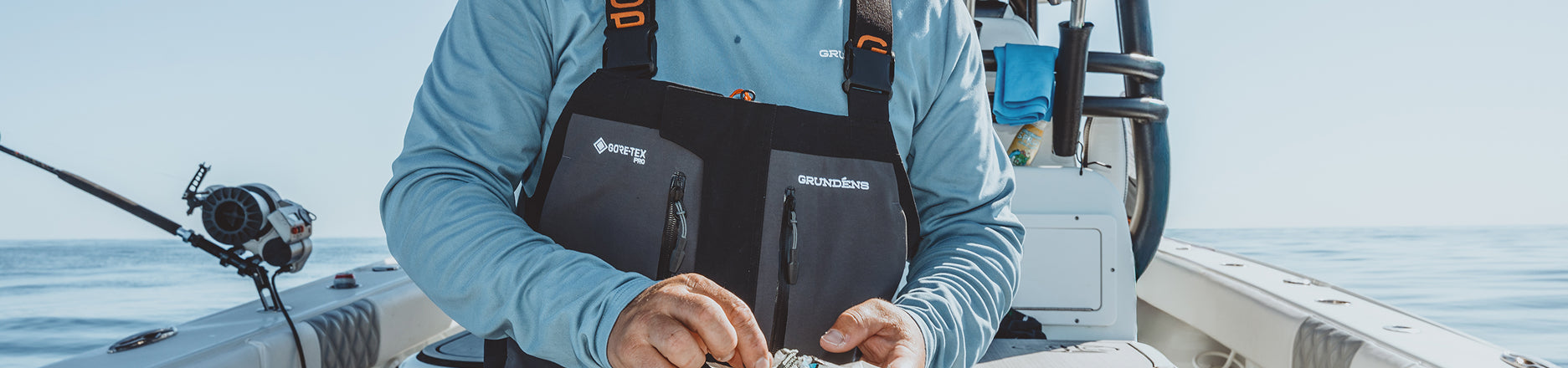 Commercial fisherman wearing the Grundens Neptune Pro Bibs