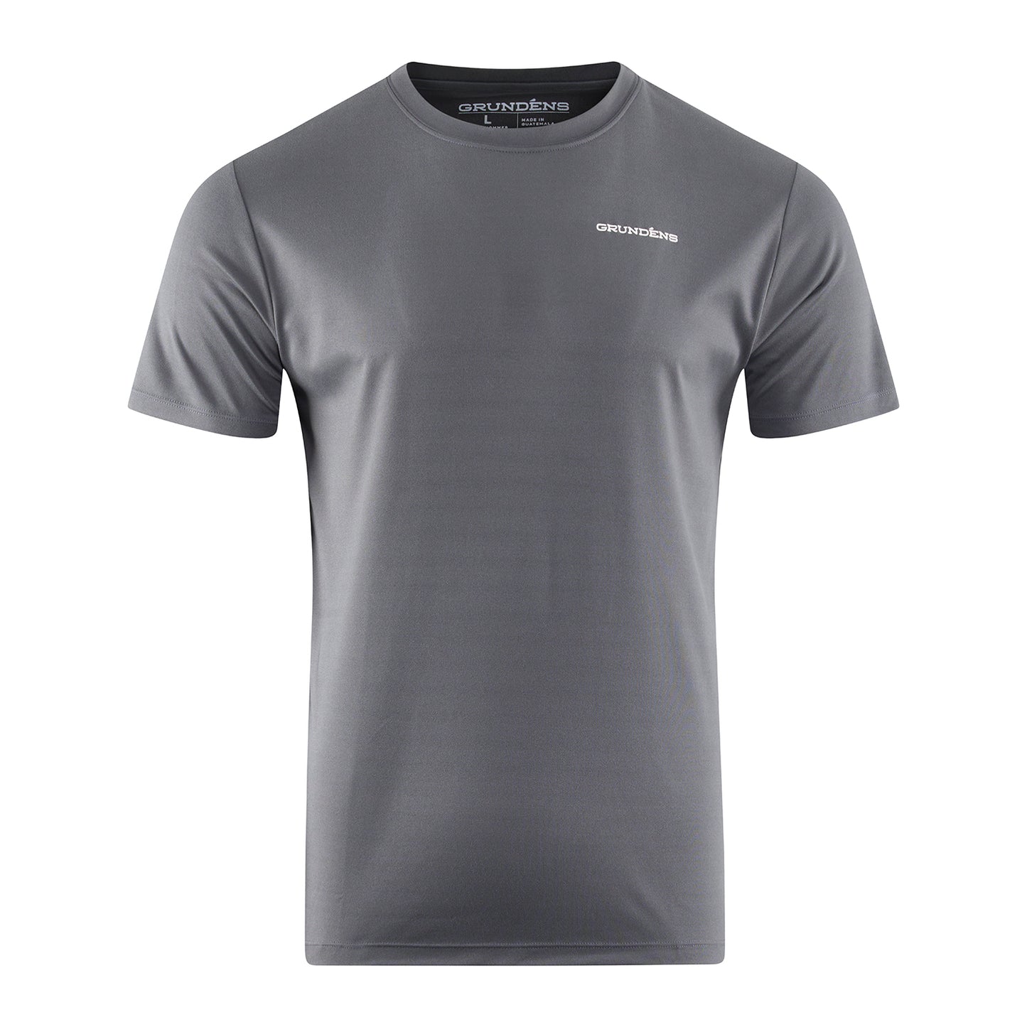 Gray short-sleeve t-shirt with a crew neck and a small logo on the chest.