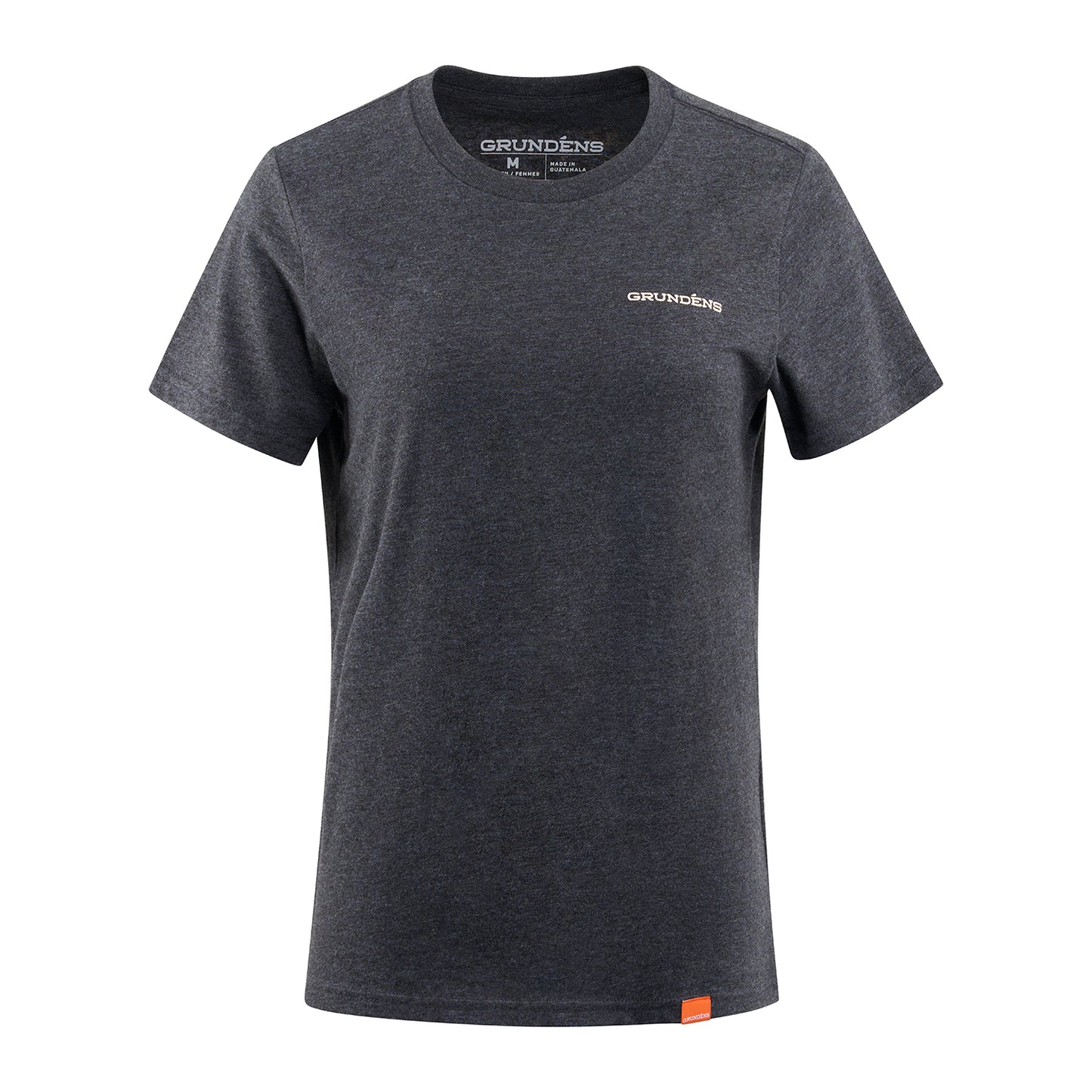 Gray short-sleeve t-shirt with a round neckline and a small logo on the chest.