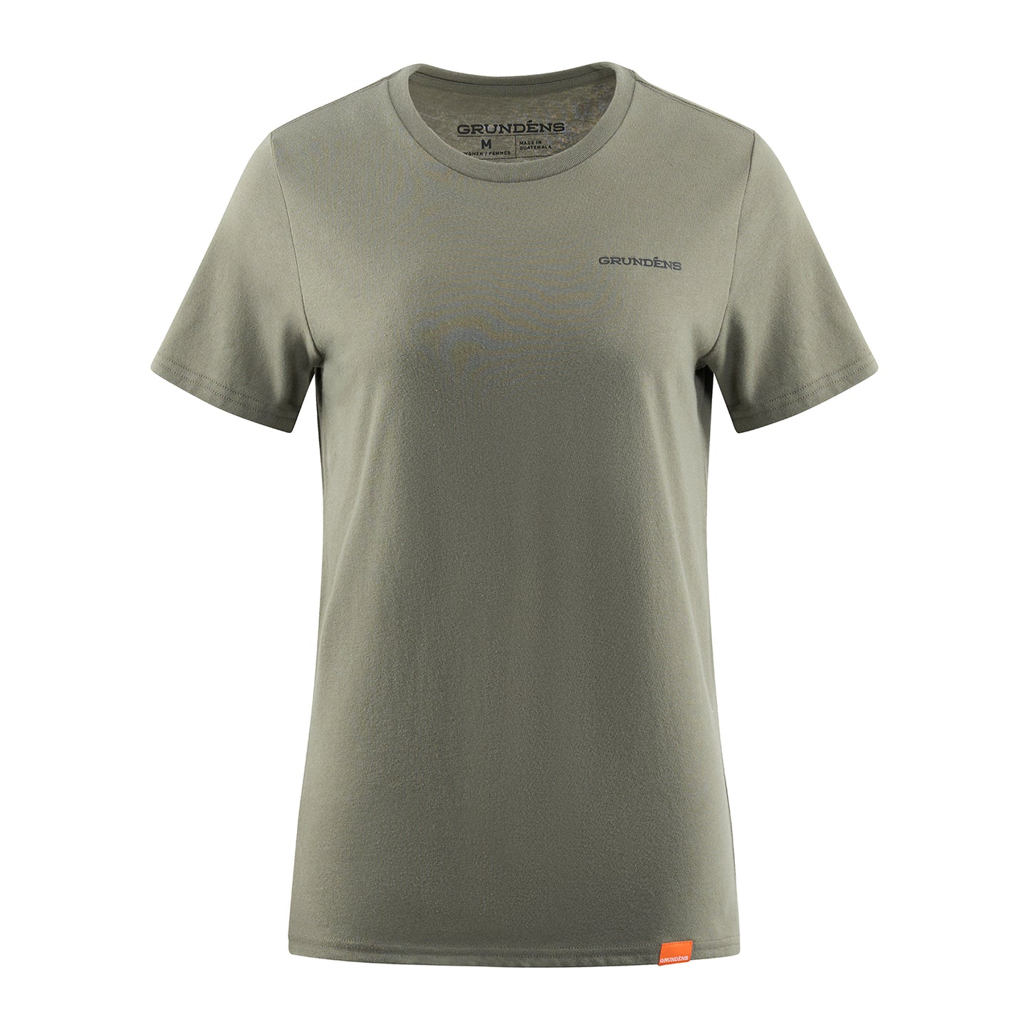 Olive green short-sleeve t-shirt with a crew neck and a small logo on the chest.