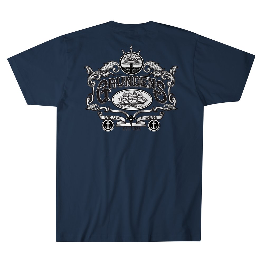 Grundens Men's Crest T-Shirt, Deep Water Blue, S