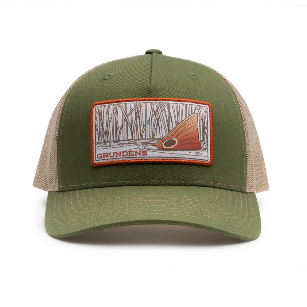Grundens Redfish Trucker Hat - Army Olive and Tan
