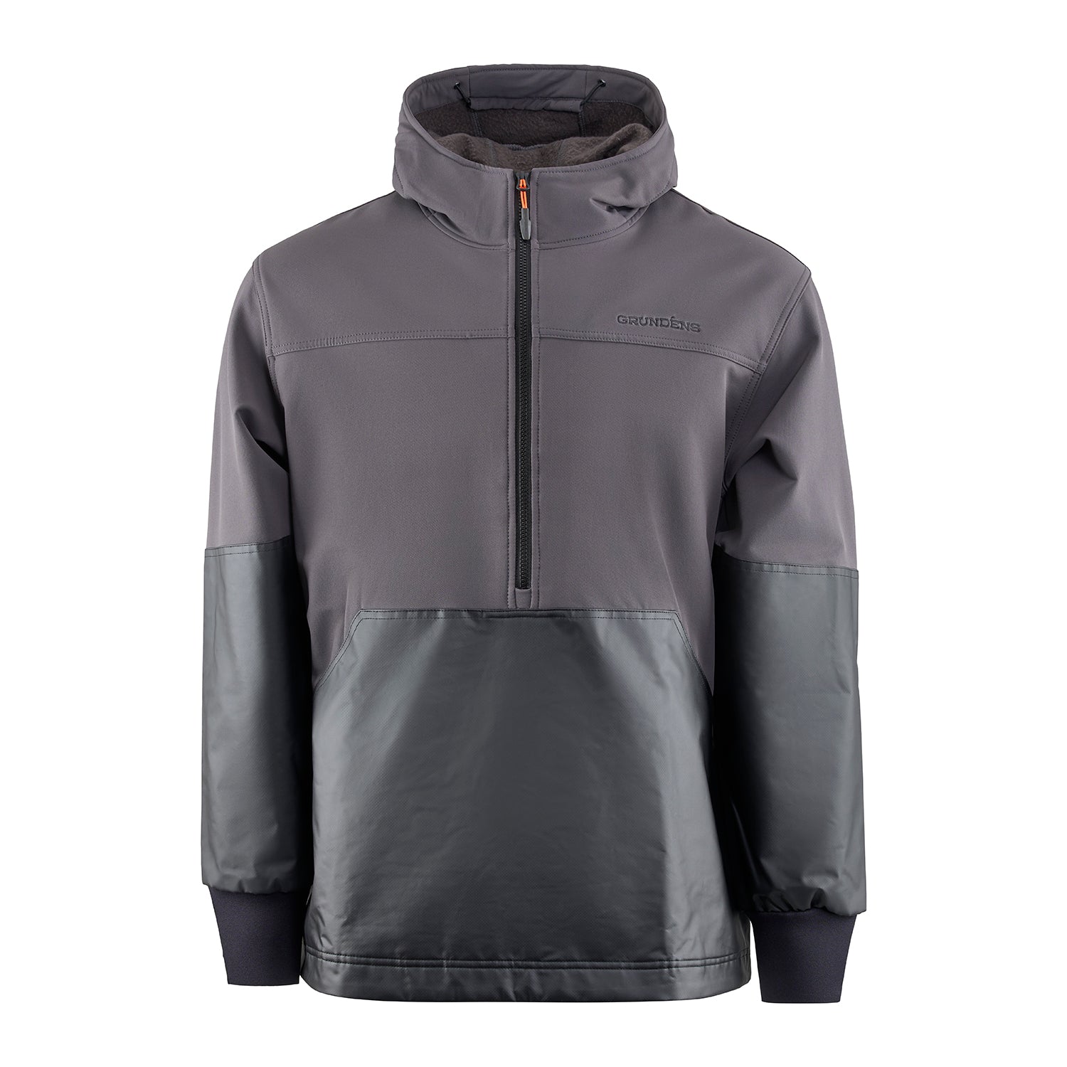Gray anorak with a half-zip front, high collar, and contrasting lower panel.