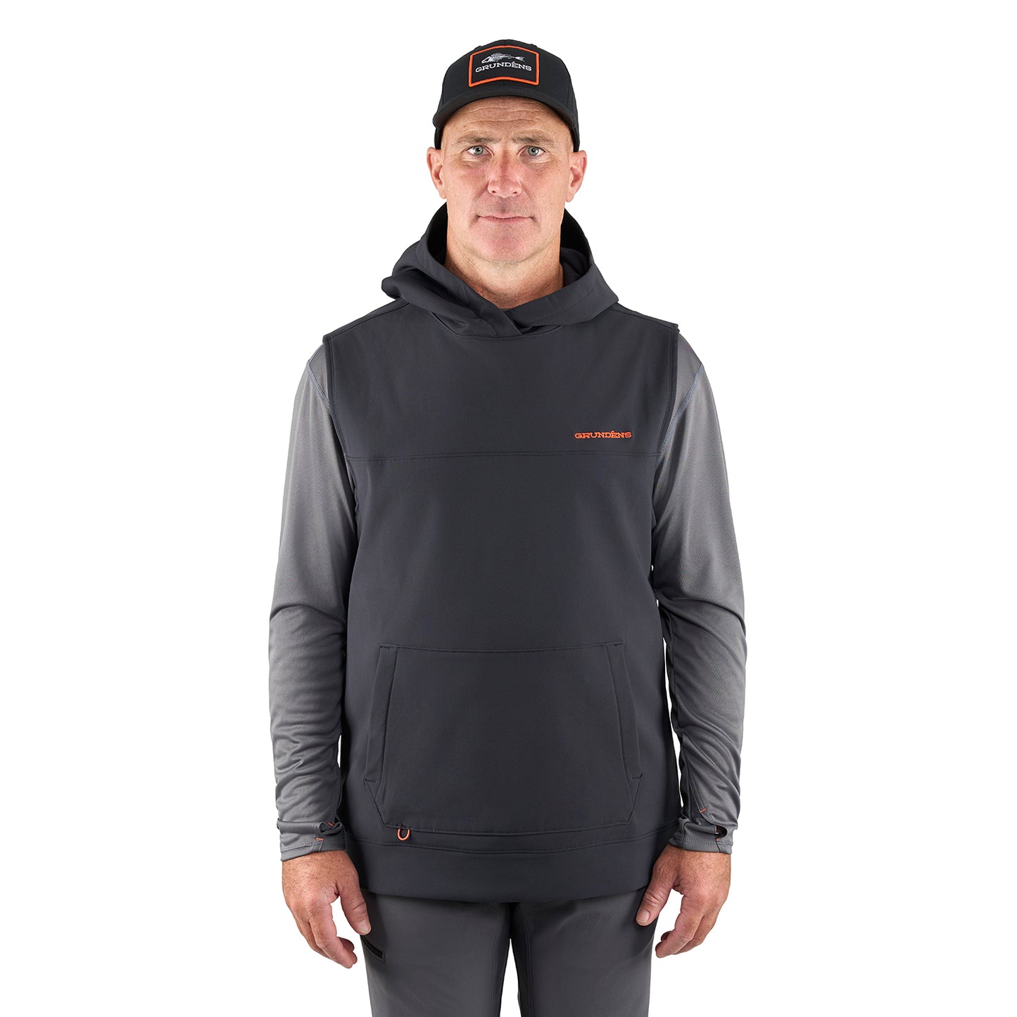 Kryall Hooded Vest Black Side View – Grundens