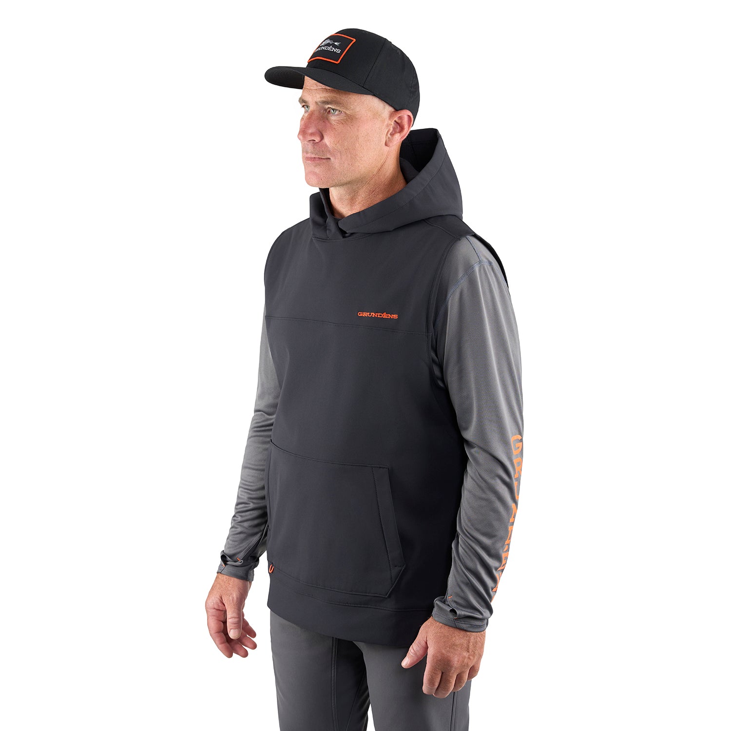 Kryall Hooded Vest Black Back View – Grundens