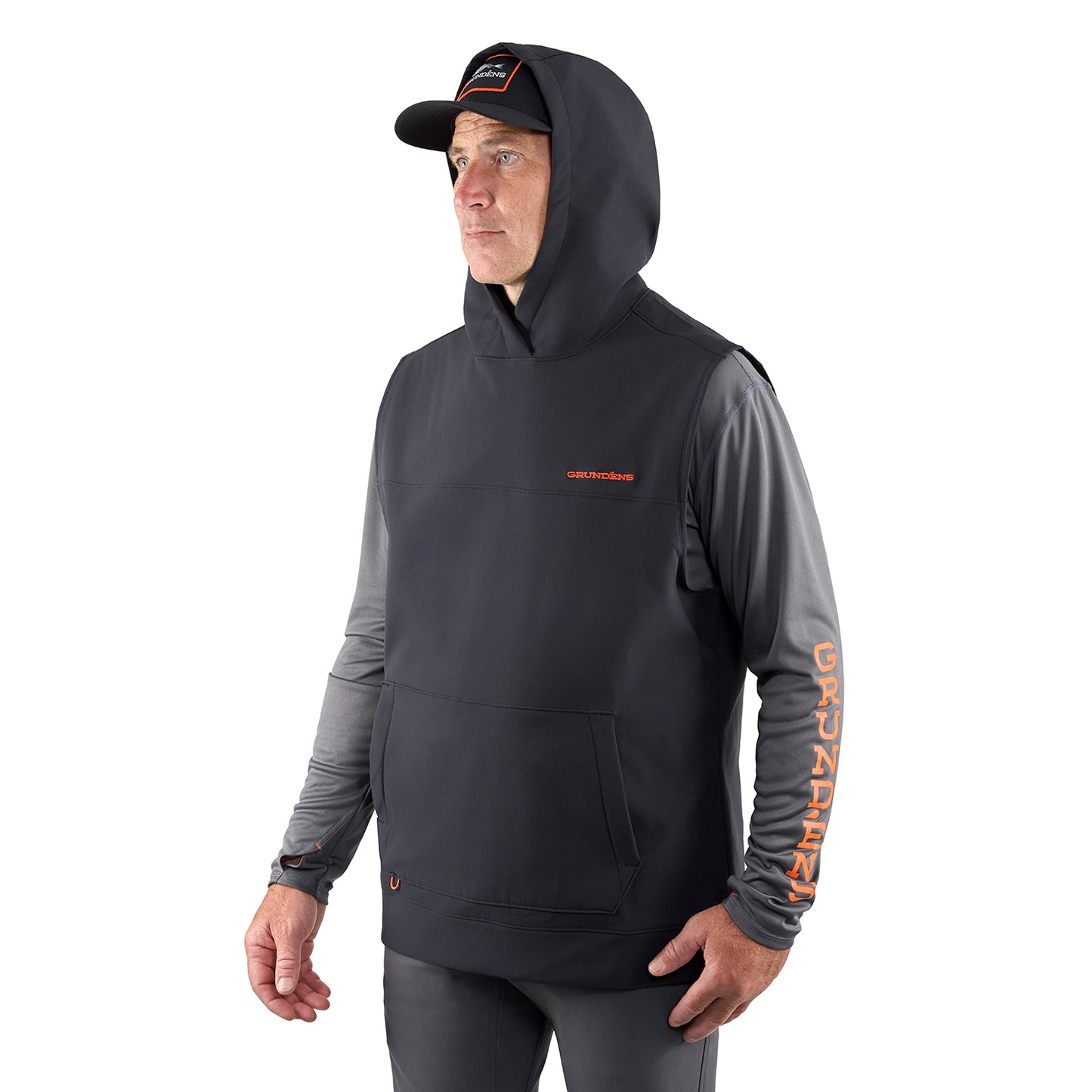 Kryall Hooded Vest Tobacco Front View – Grundens