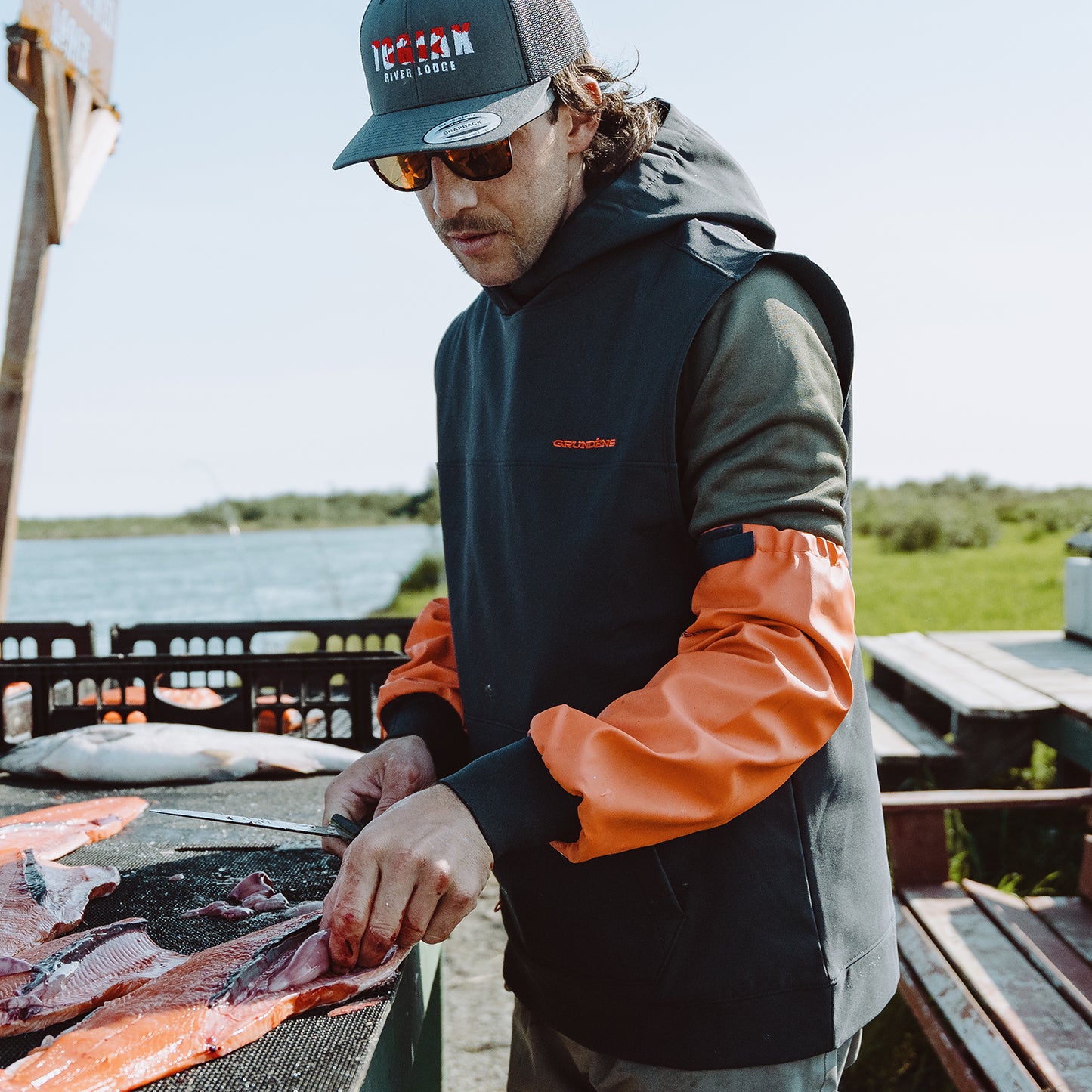 Kryall Hooded Vest Black Front View – Grundens