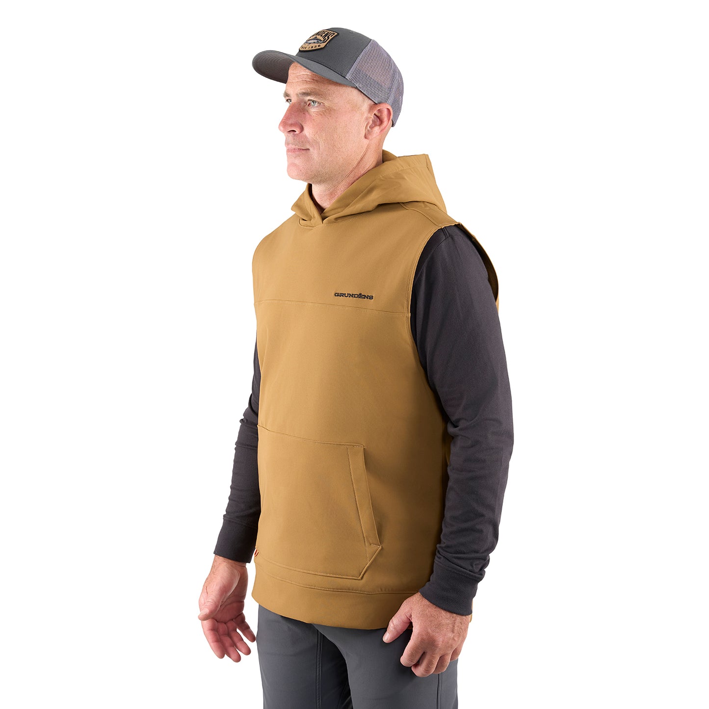 Kryall Hooded Vest Tobacco Back View – Grundens