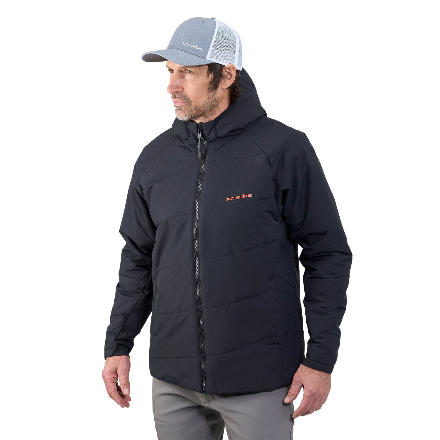 Turbulence Insulated Hoodie Navy On Model – Grundens