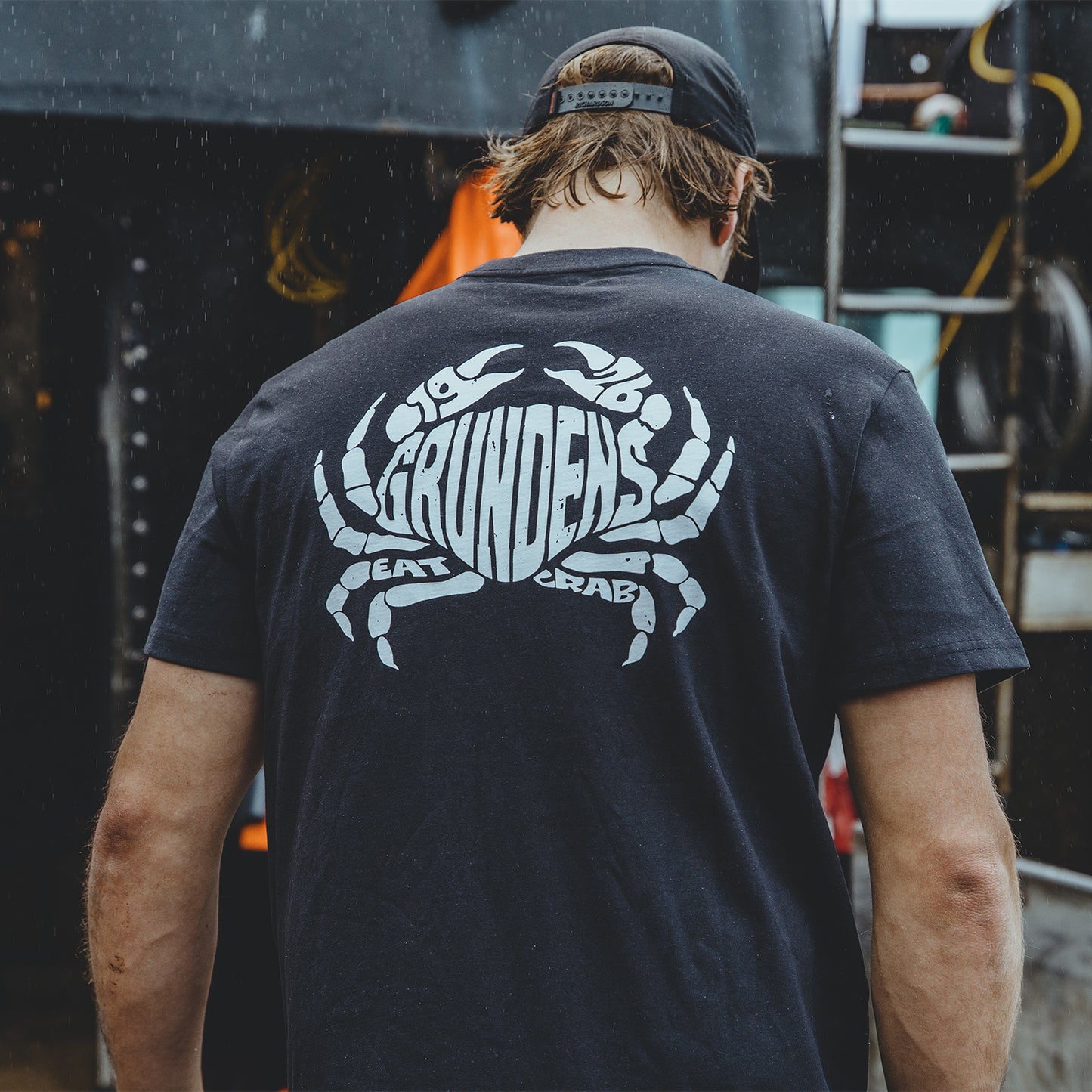 Crab Eat Your Words HD Pocket Tee Black Front View – Grundens