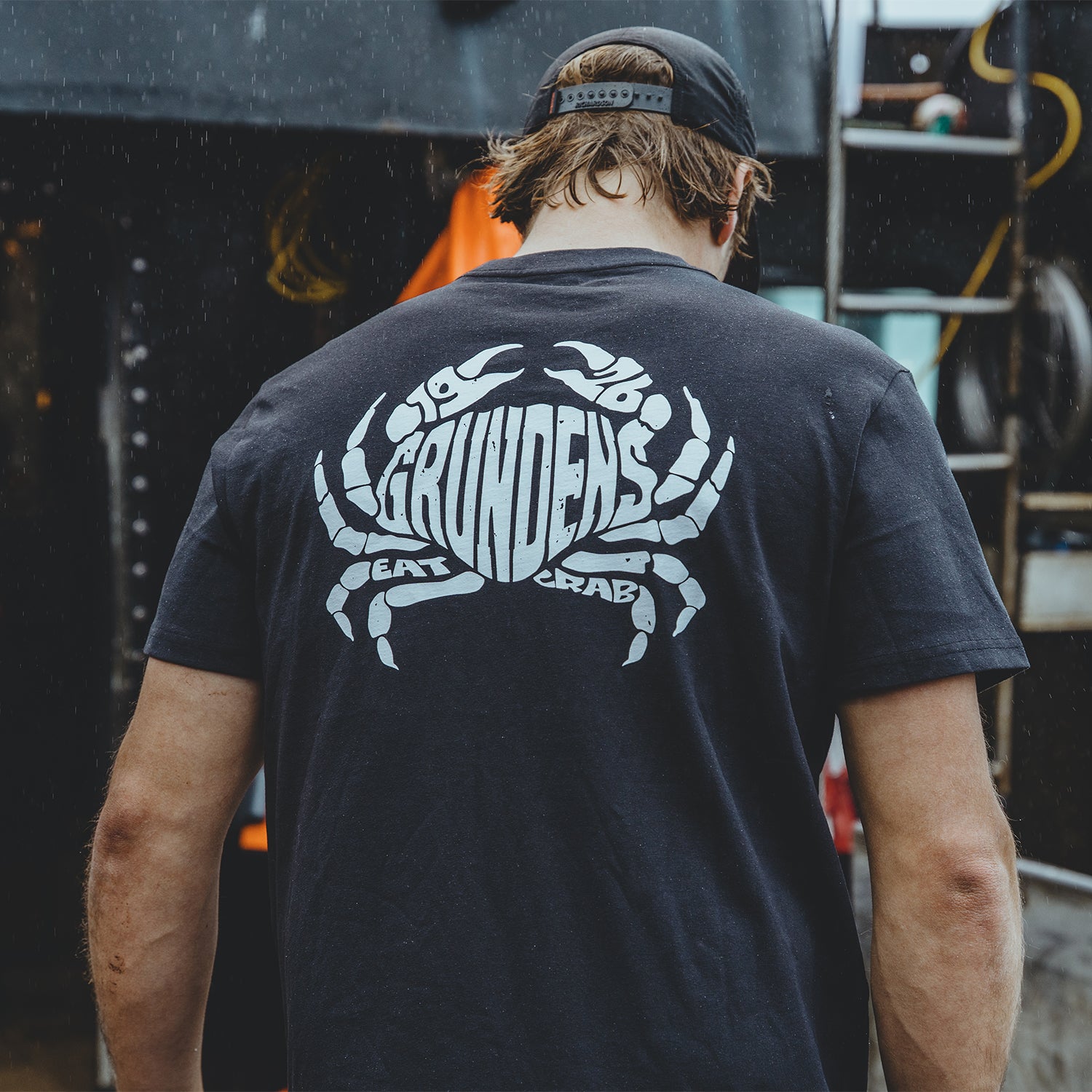 Crab Eat Your Words HD Pocket Tee Black Front View – Grundens