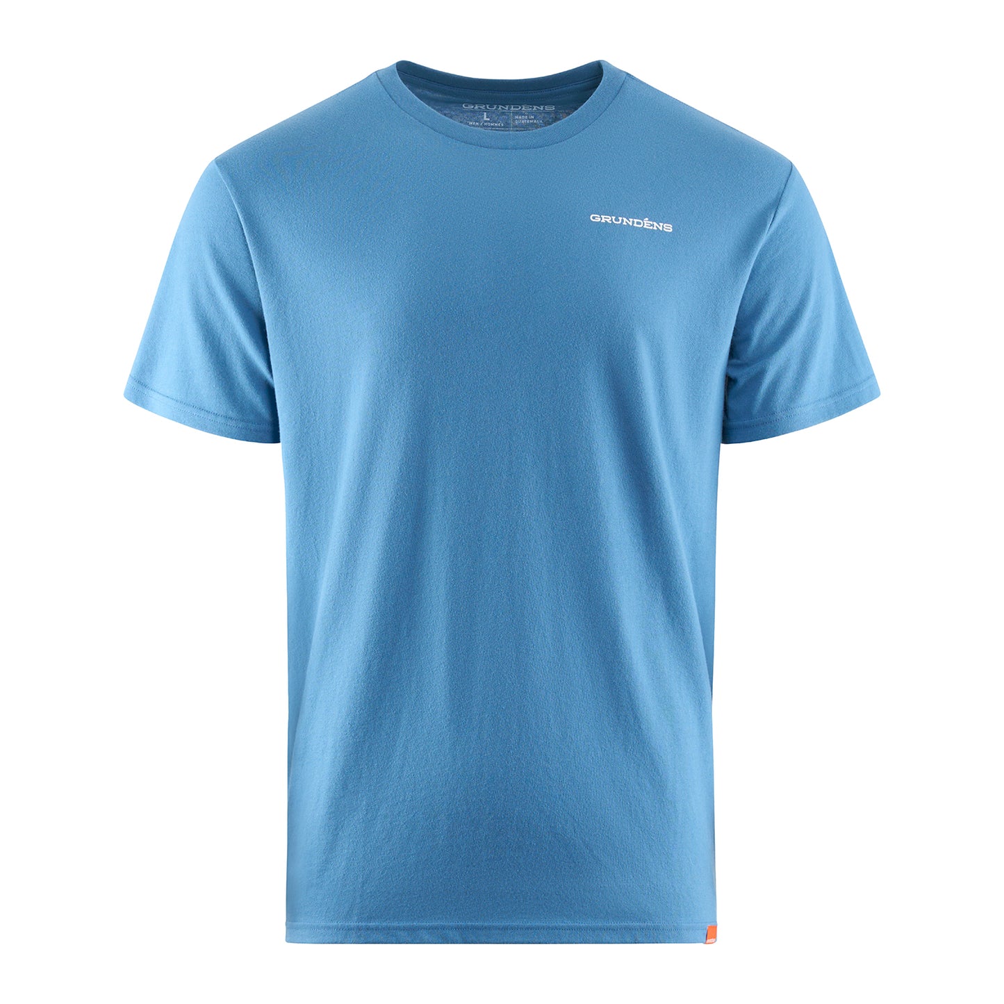 Light blue short-sleeve t-shirt with a crew neck and a small logo on the chest.