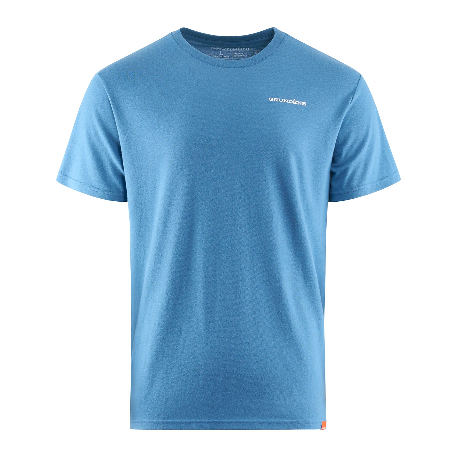 Light blue short-sleeve t-shirt with a crew neck and a small logo on the chest.