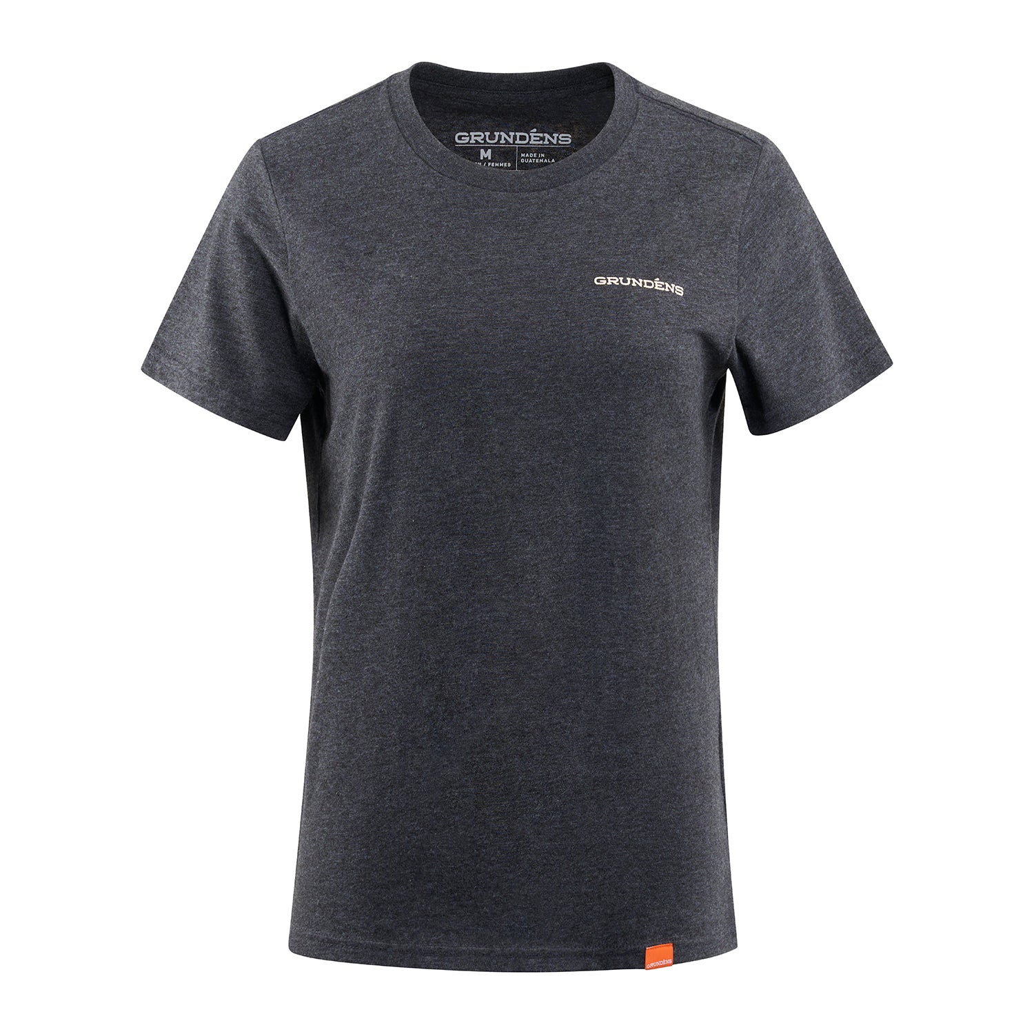 Gray short-sleeve t-shirt with a round neckline and a small logo on the chest.