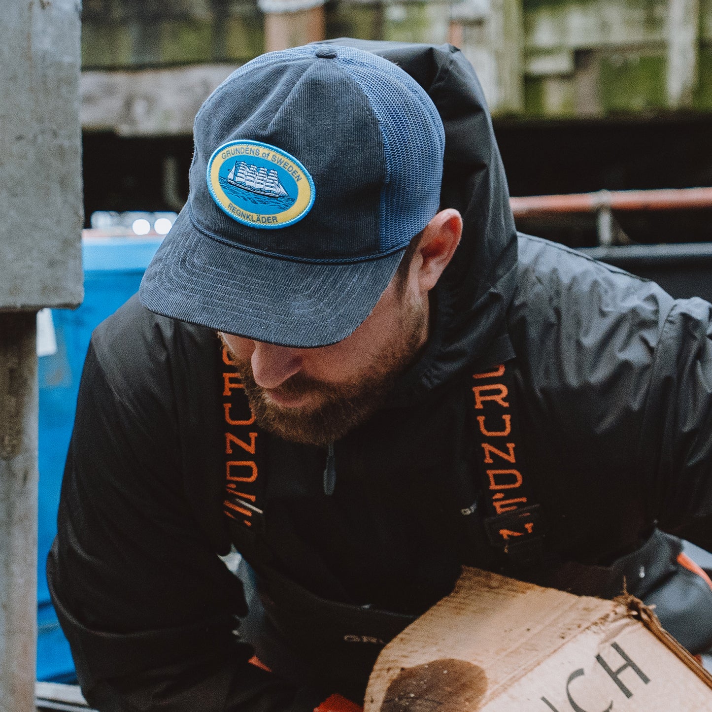 Regnkläder Cord Trucker Navy Front View – Grundens