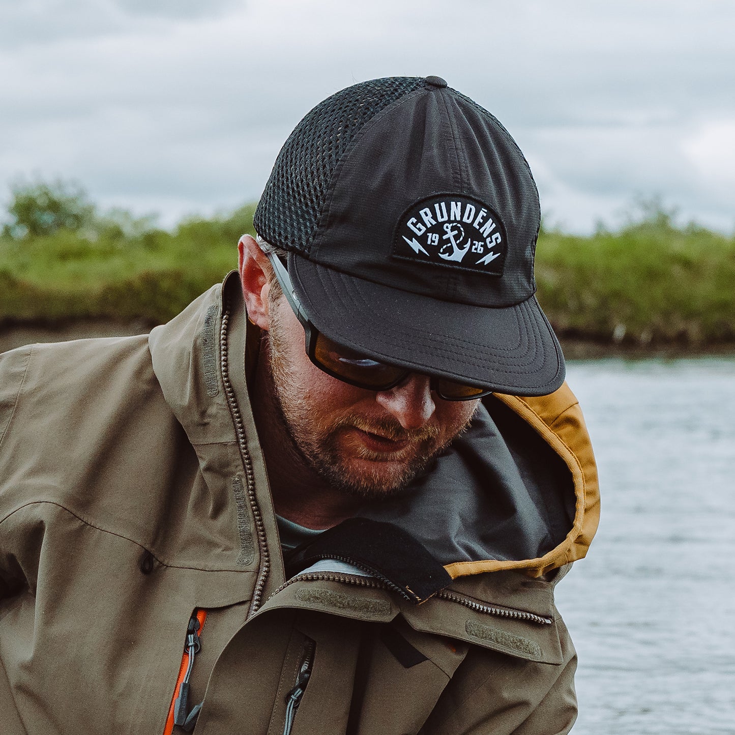 Stowaway Packable Trucker Olive Front View – Grundens