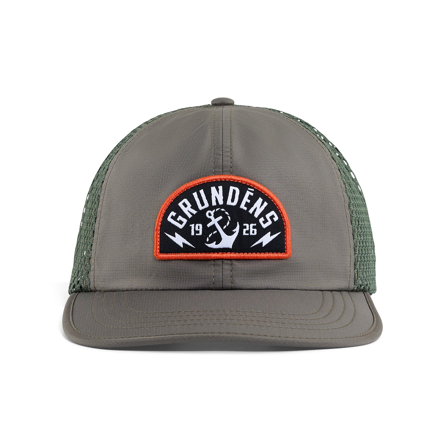 Stowaway Packable Trucker Olive Front View – Grundens