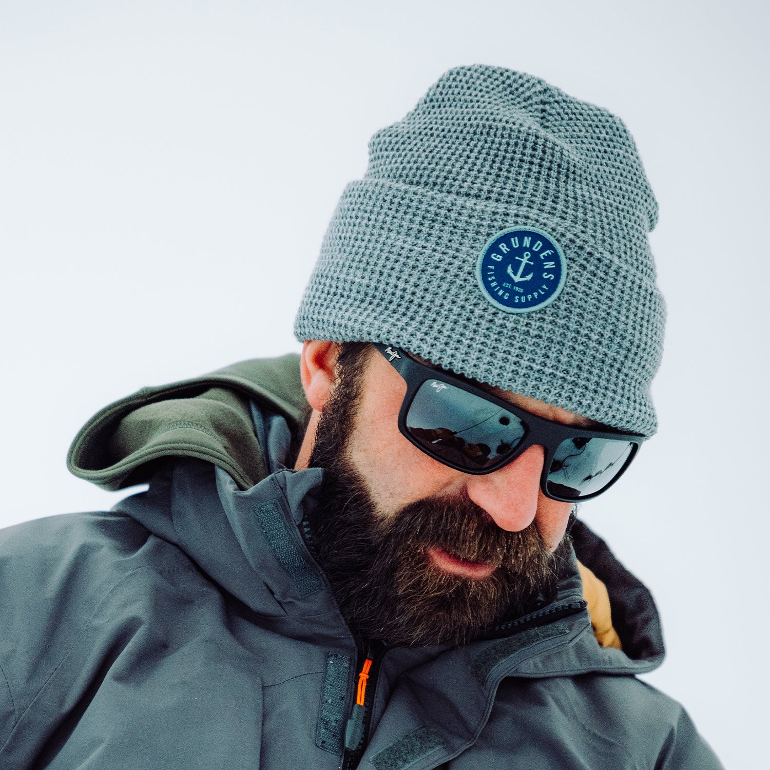 Anchor Waffle Beanie Whiskey Product View – Grundens