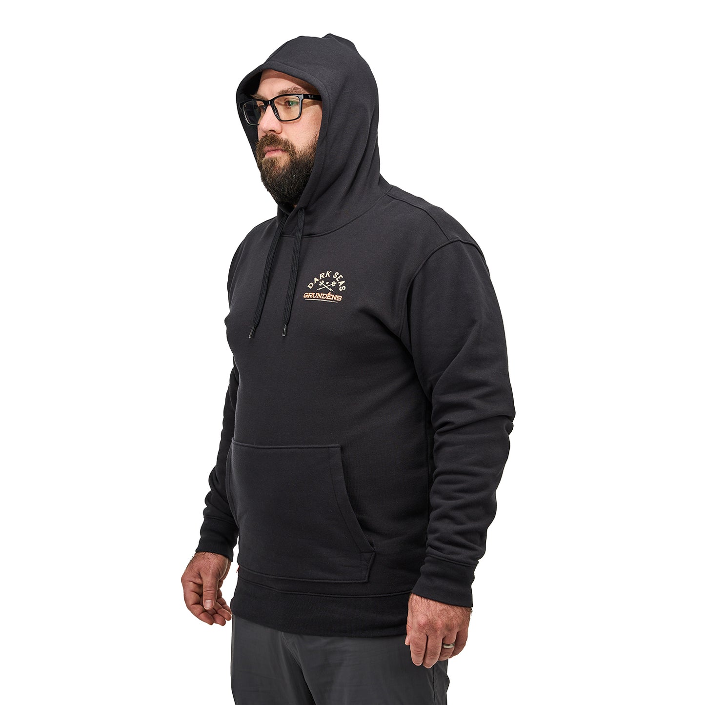 Dark Seas X Grundens Seaworthy Hoodie Black Detail View – Grundens