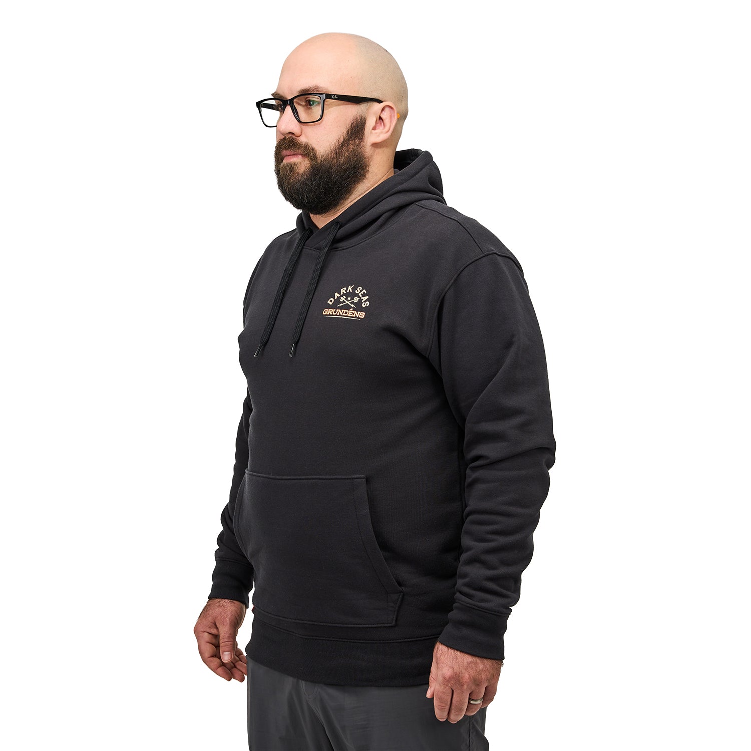 Dark Seas X Grundens Seaworthy Hoodie Black Side View – Grundens