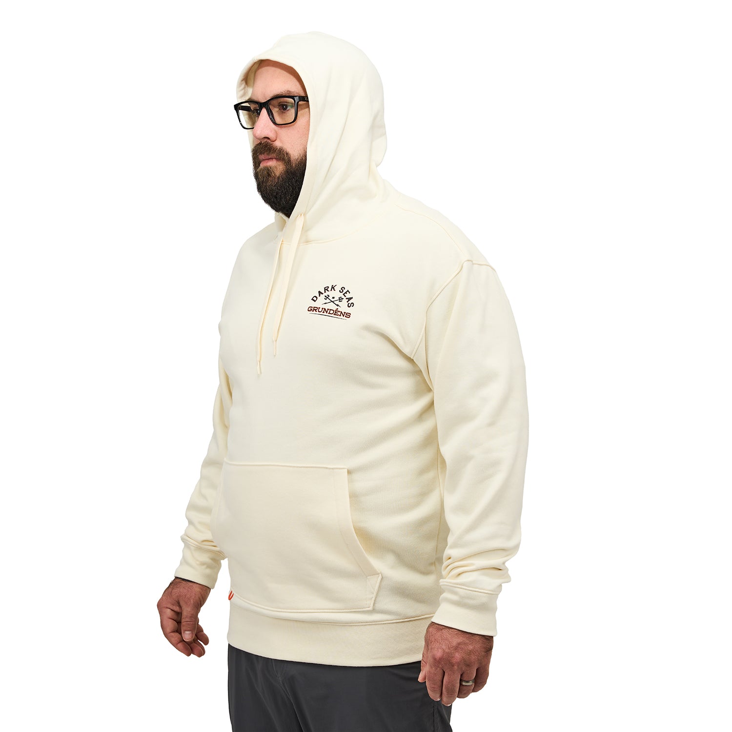 Dark Seas X Grundens Seaworthy Hoodie Black Detail View – Grundens