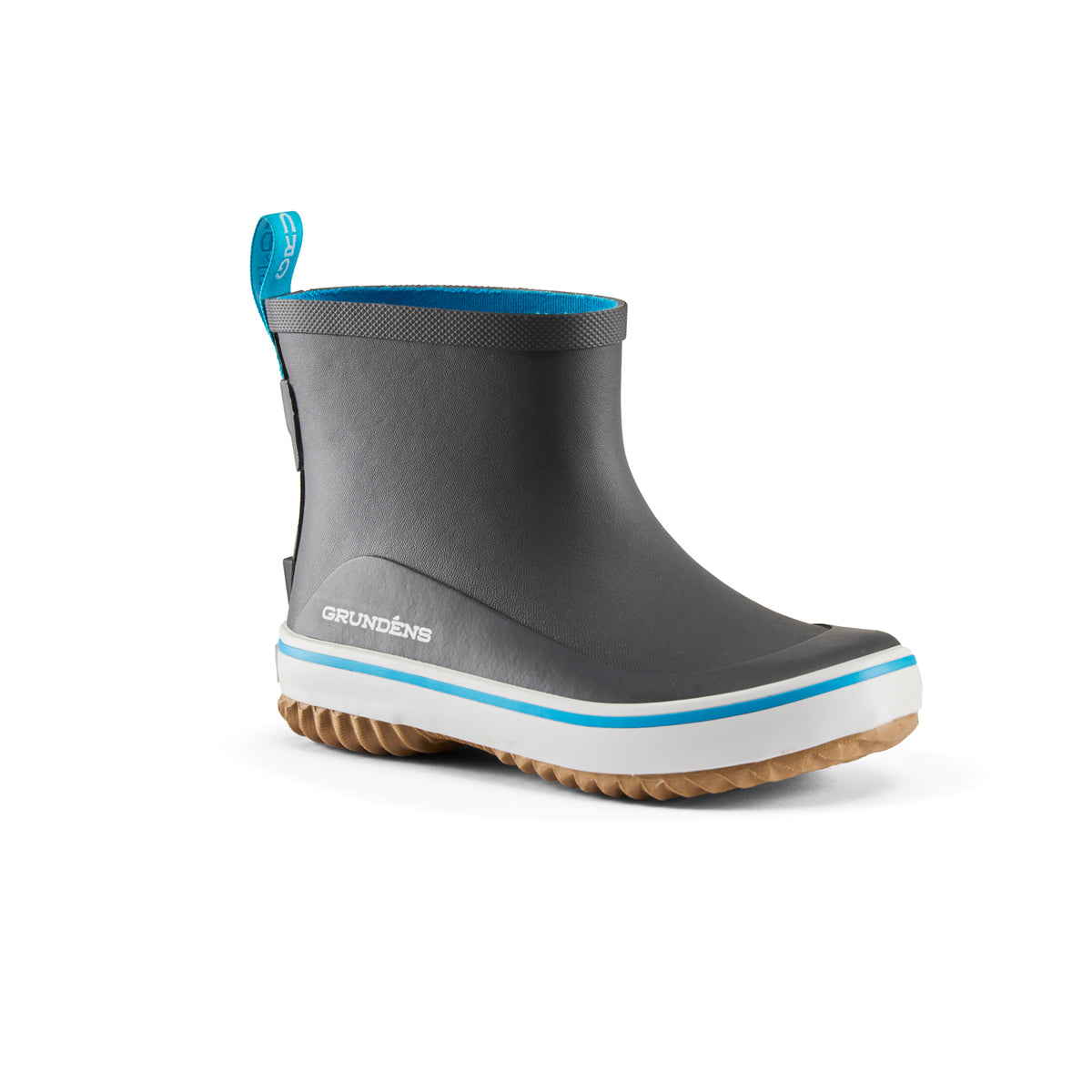 Kid's Guppy Rain Boot Blue Fish Camo Front View – Grundens