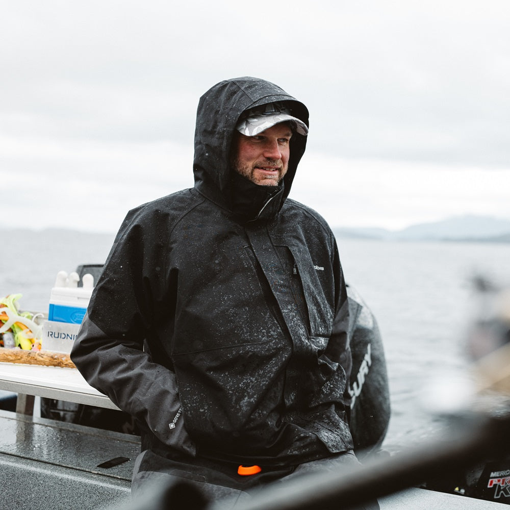 Buoy X Gore-Tex Jacket Black/Anchor Front View – Grundens
