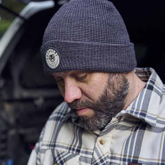 Anchor Waffle Beanie Navy Front View – Grundens