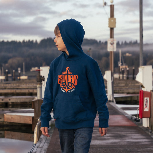 Grundens Jacket Childrens Size 6 Years Blue Zenith Hooded Fishing Rain Kids