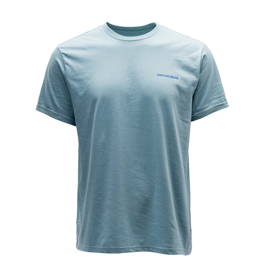 Light blue short-sleeve t-shirt with a small "Grundéns" logo on the chest.