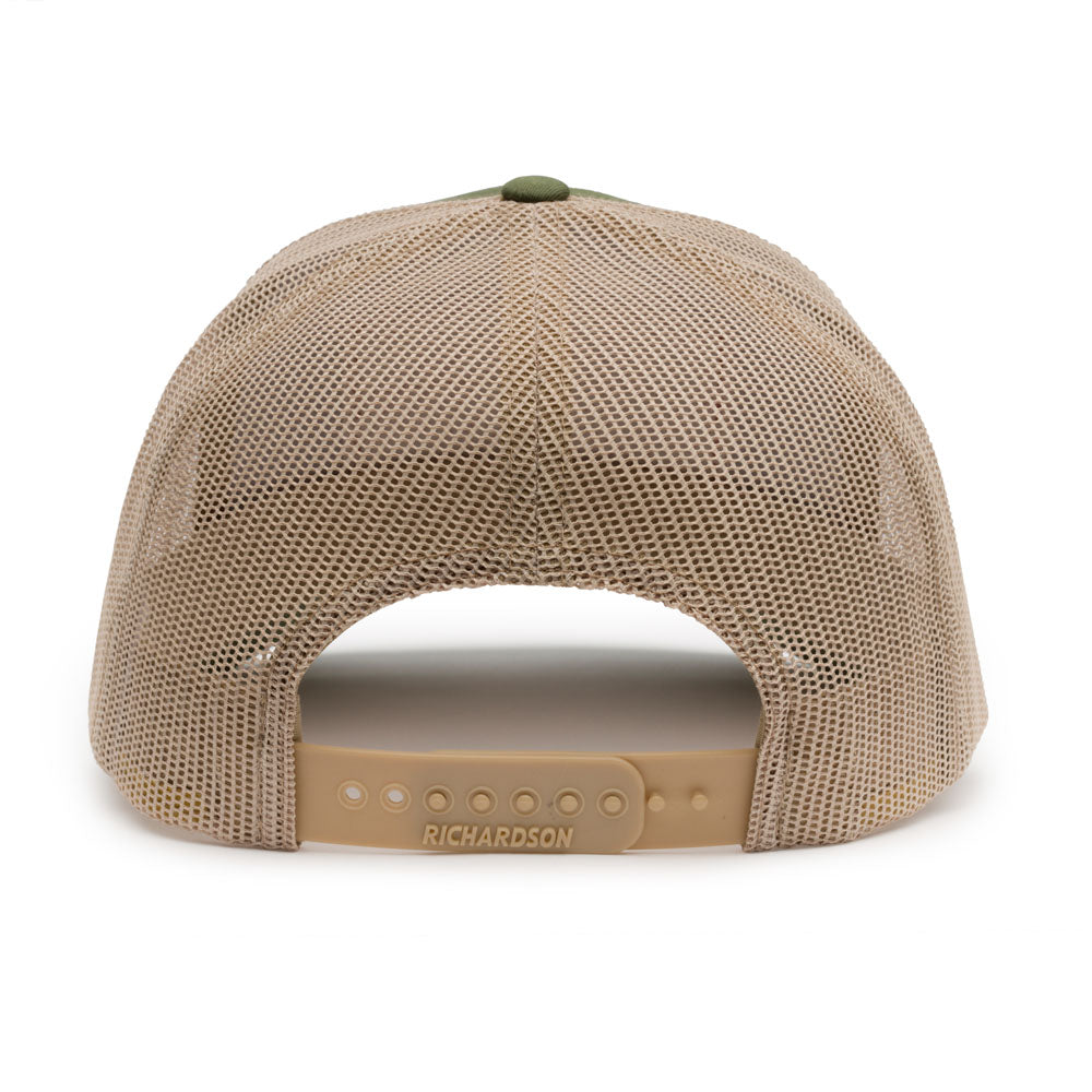 Grundens Redfish Trucker Hat - Army Olive and Tan