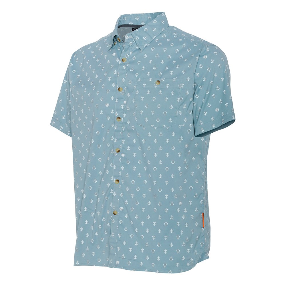 Grundens Short Sleeve Snap Button Up Fishing Shirt Blue Size Medium