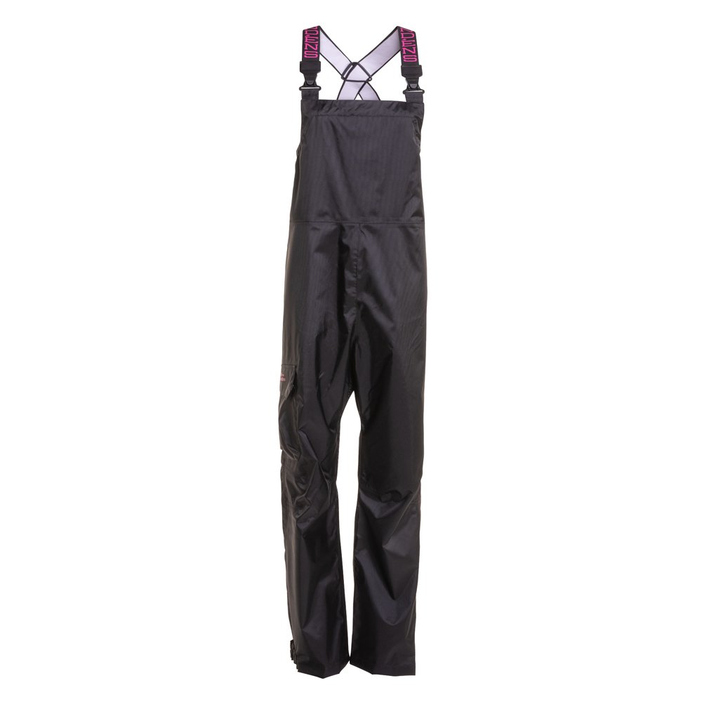 Black waterproof bib overalls with adjustable straps and a relaxed fit.